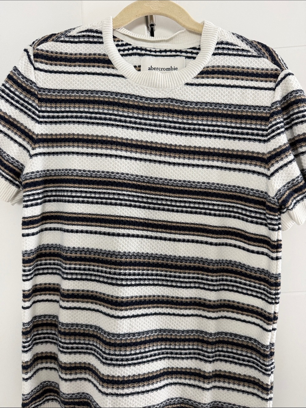 Abercrombie Kids Short-Sleeve Striped Knit Top in White, Black & Brown